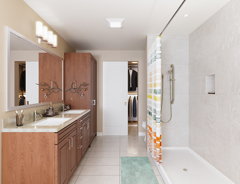 spacious bathroom in senior apartment at Oak Trace Senior Living Community